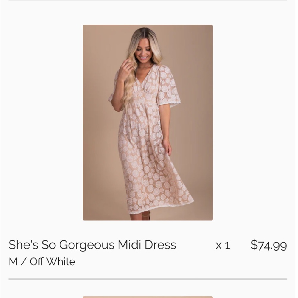 NWT Bella Ella midi dress size medium in off white and cream